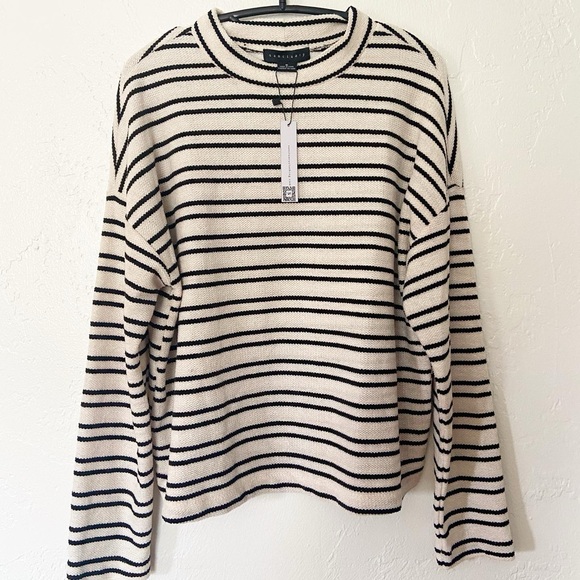 Sanctuary Mock Neck Pullover Sweater Black and Beige Stripes NWT, Size M - Picture 1 of 4